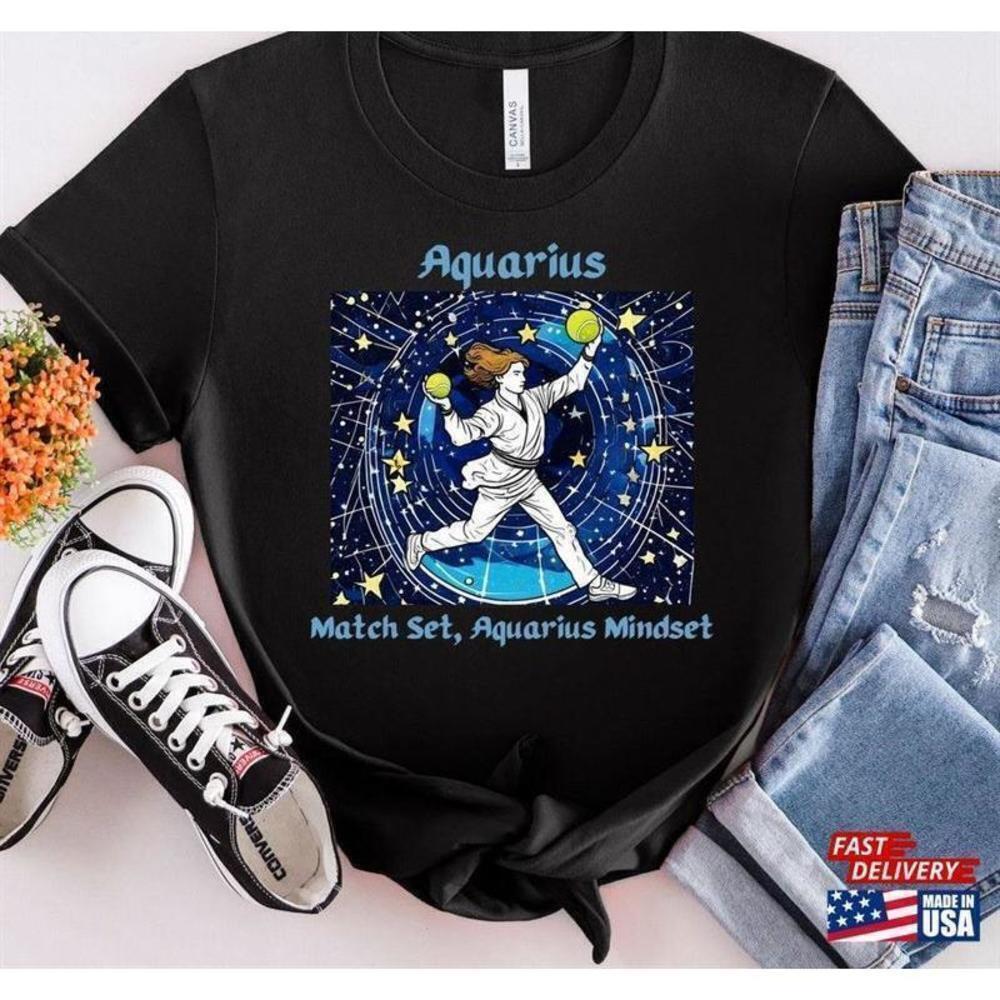 Aquarius Tennis Astrology Sports Lover Retro Unisex T-Shirt